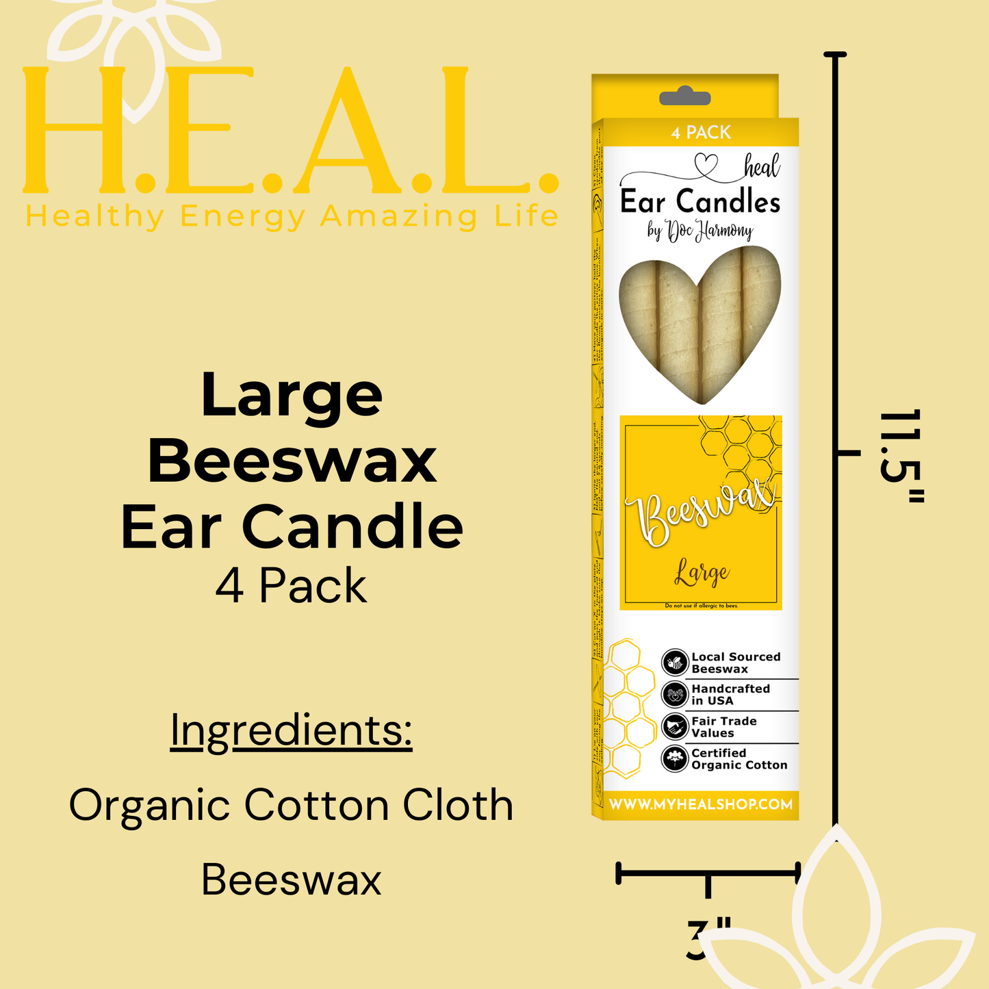 Large Beeswax Ear Candles by Doc Harmony: 2-Pack