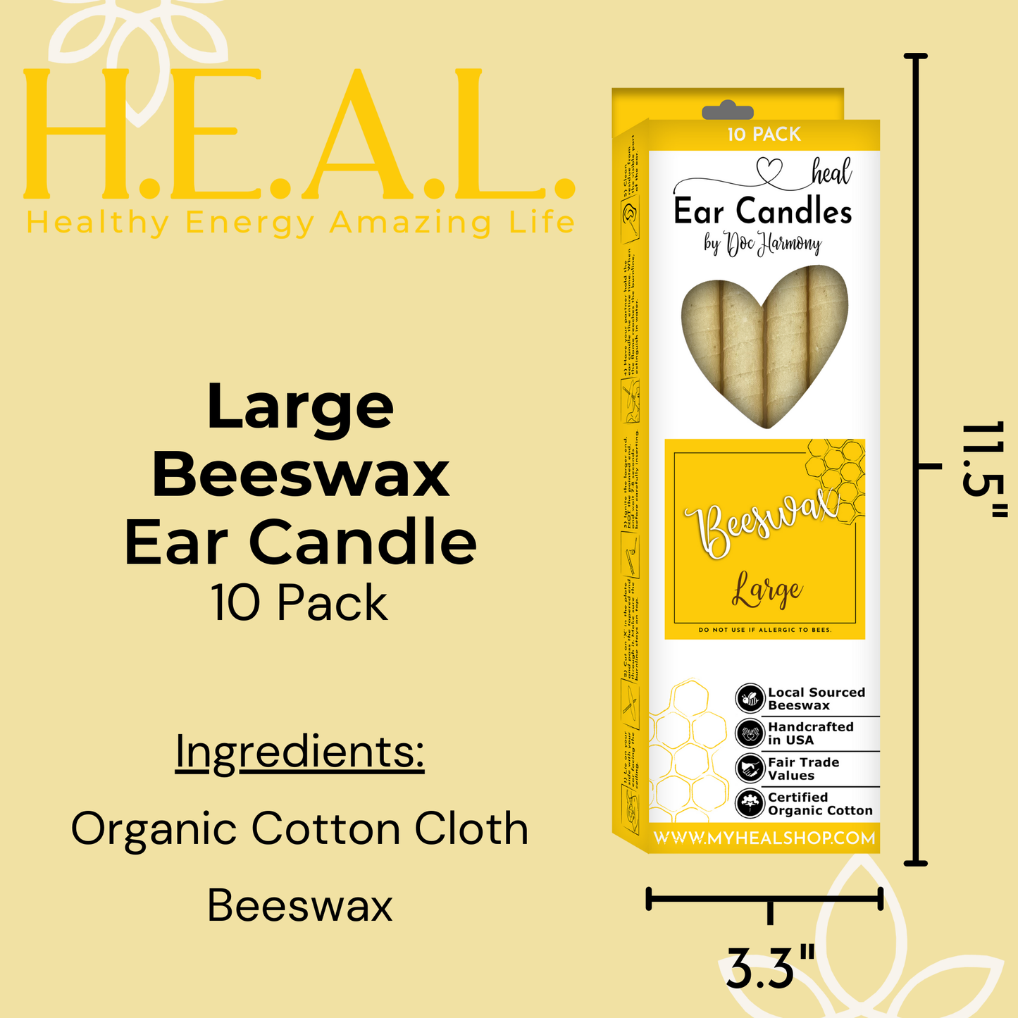 Large Beeswax Ear Candles by Doc Harmony: 2-Pack