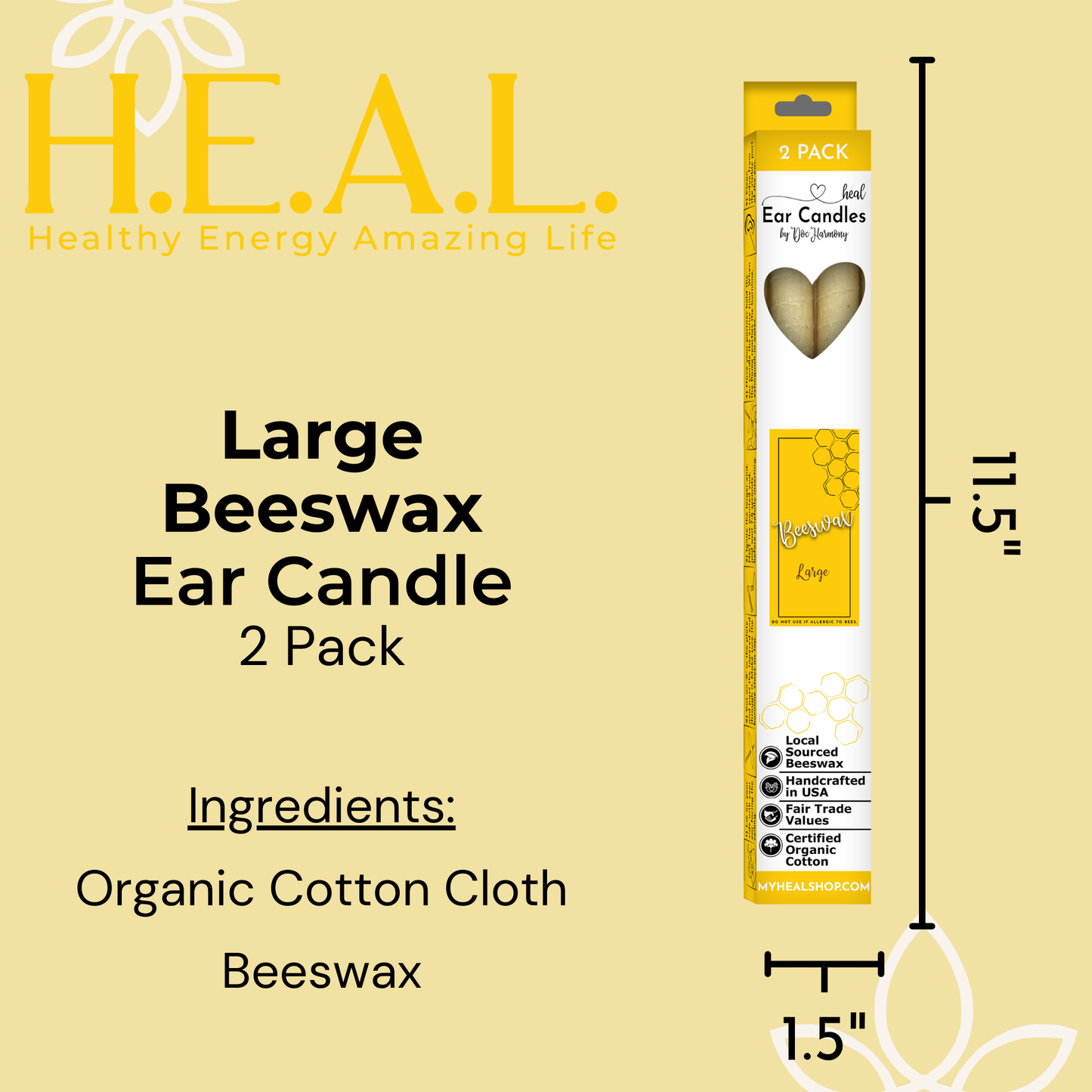 Large Beeswax Ear Candles by Doc Harmony: 2-Pack