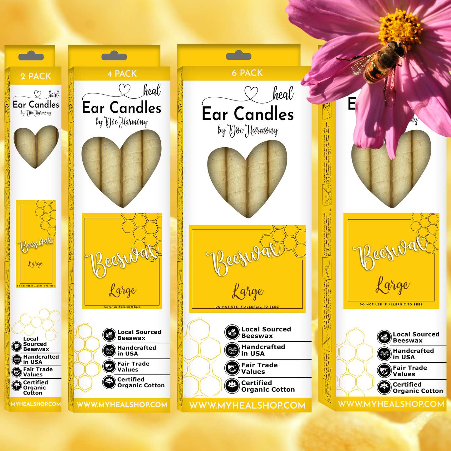 Large Beeswax Ear Candles by Doc Harmony: 2-Pack