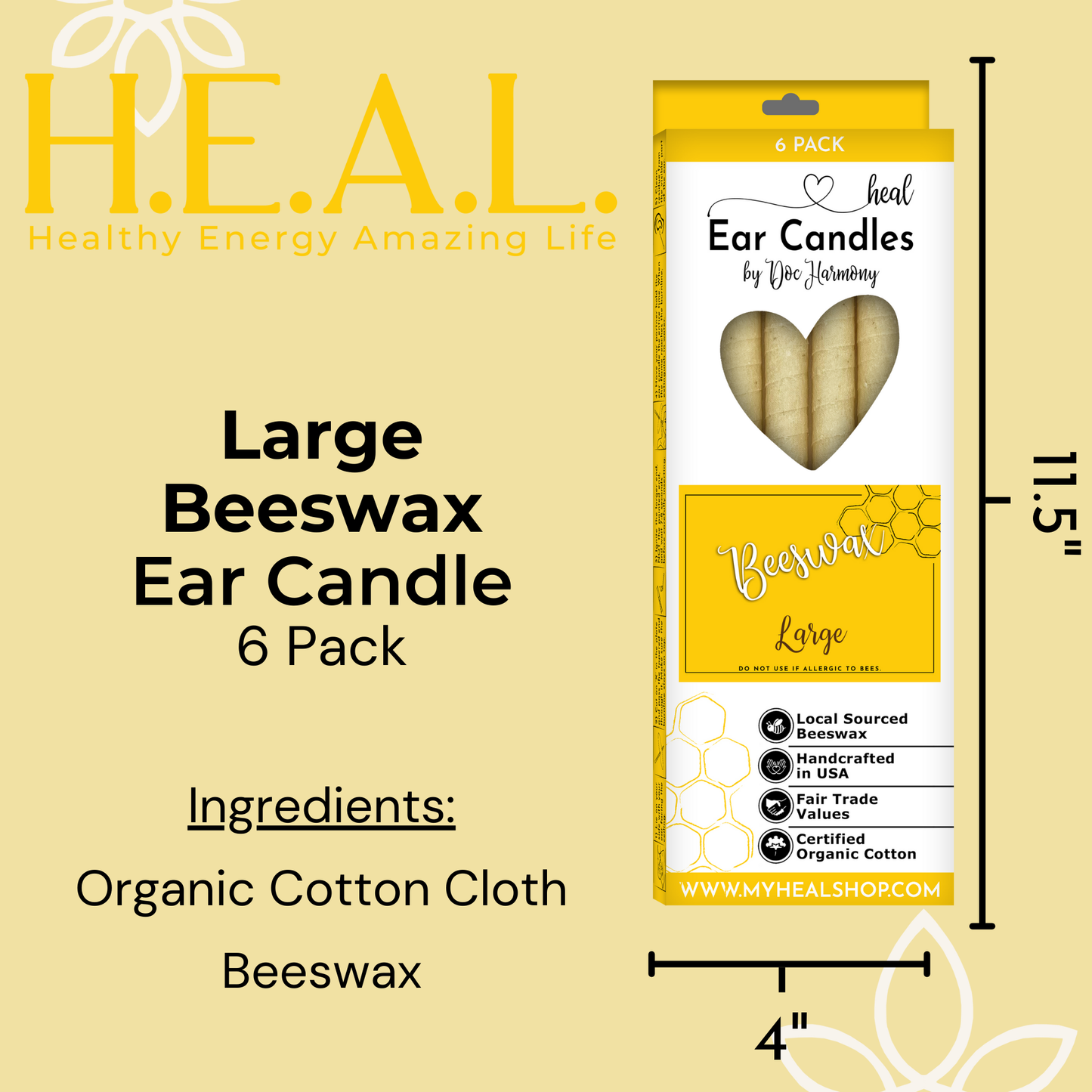 Large Beeswax Ear Candles by Doc Harmony: 2-Pack